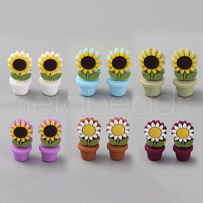 Sunflower Flowerpot Food Grade Eco-Friendly Silicone Beads SIL-TAC0002-20-1