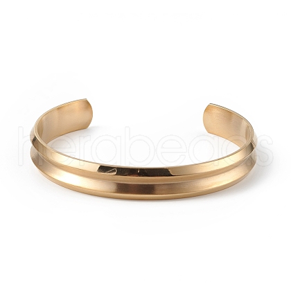 Ion Plating(IP) 304 Stainless Steel Grooved Open Cuff Bangle for Women BJEW-P294-01G-1
