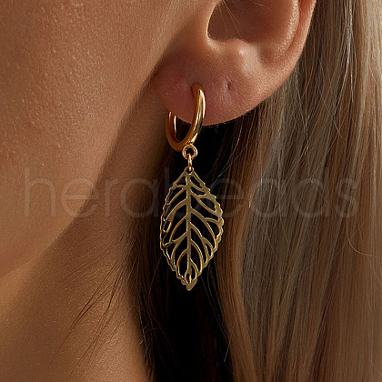 Simple Leaf Stainless Steel Hoop Earrings RL4591-1