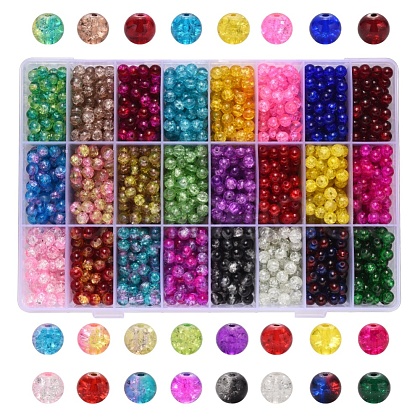 Spray Painted Crackle Glass Beads CCG-YW0001-02-6mm-1