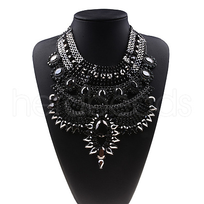 Alloy Crystal Rhinestone Trible Floral Chunky Bib Necklaces for Women FS-WG76656-03-1