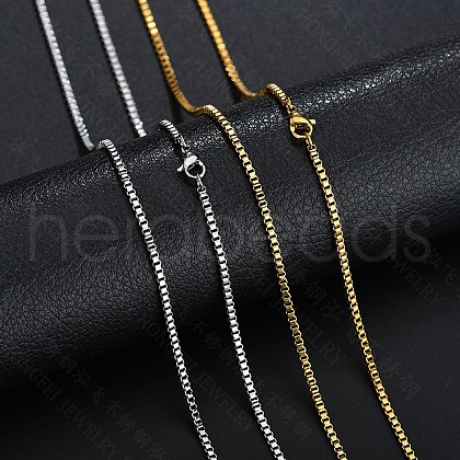 Stainless Steel Box Chain Necklace NJEW-YWC0001-02G-01-1