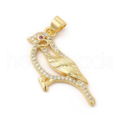 Real 18K Gold Plated Brass Micro Pave Cubic Zirconia Robin Brid Pendants KK-E072-25G-1