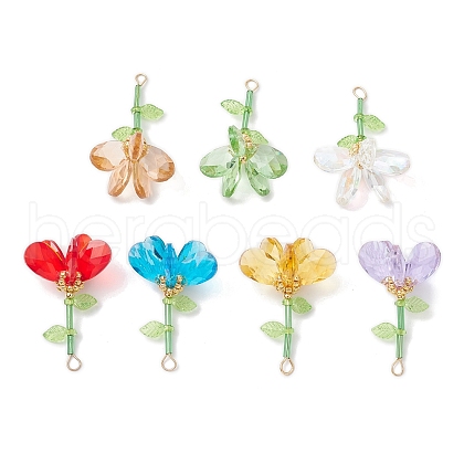 7Pcs 7 Colors Handmade Glass Beaded Flower Pendants PALLOY-MZ00742-1