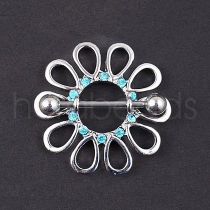 316L Surgical Stainless Steel Aquamarine Rhinestone Nipple Rings FS-WGB766E-12-1