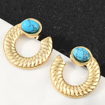 304 Stainless Steel Synthetic Turquoise Stud Earrings for Women EJEW-U046-14G-1