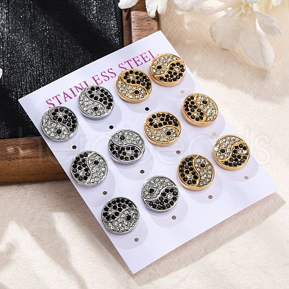 304 Stainless Steel Rhinestone Stud Earrings EJEW-C099-20GP-1