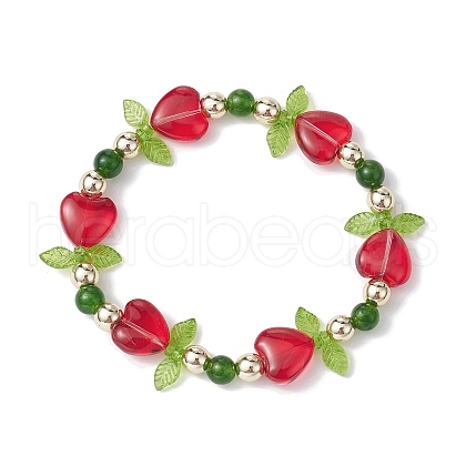 Heart Flower Dyed Natural TaiWan Jade & Acrylic Stretch Bracelet BJEW-JB09908-01-1
