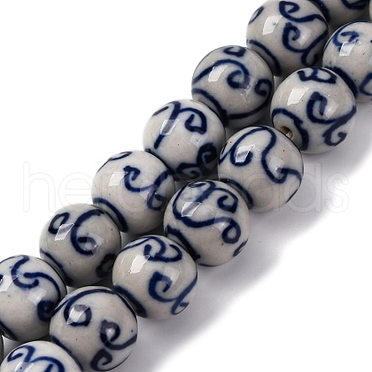 Handmade Blue and White Porcelain Beads Strands PORC-I027-01F-1