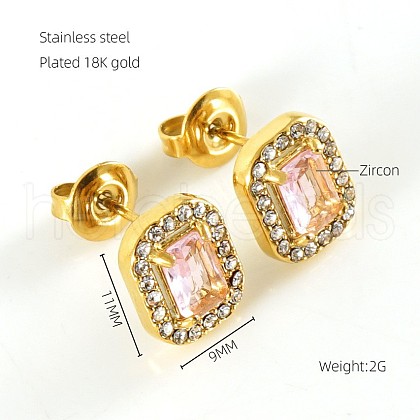 304 Stainless Steel Cubic Zirconia Stud Earrings FS-WGD0B7C-12-1