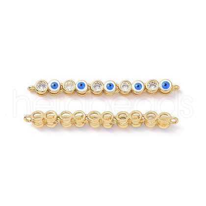 Flat Round with Evil Eye Pattern Brass Micro Pave Clear Cubic Zirconia Enamel Connector Charms KK-G435-44G-02-1