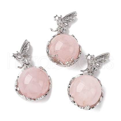 Natural Rose Quartz Round Pendants G-G207-01P-06-1
