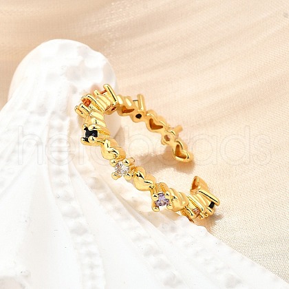Brass Micro Pave Cubic Zirconia Cuff Rings for Women RJEW-H247-02G-1