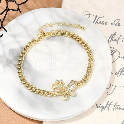 Brass Micro Pave Cubic Zirconia Link Bracelets BJEW-M050-04G-01-1