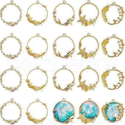 Olycraft Rack Plating Alloy Open Back Bezel Pendants PALLOY-OC0001-02G-1