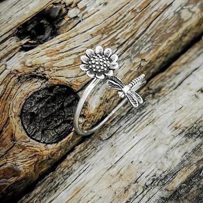 Dragonfly with Sunflower Alloy Adjustable Cuff Rings for Women FS-WG7FBB0-01-1