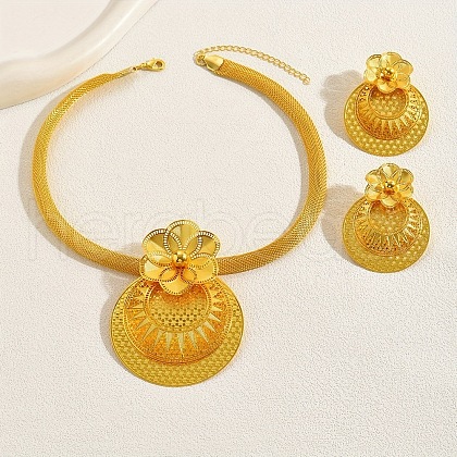 Flat Round with Flower Alloy Pendant Necklace & Stud Earring Sets FS-WGB1CDA-01-1