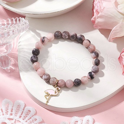 Natural Pink Zebra Jasper Beads Stretch Bracelets for Women BJEW-JB11451-1