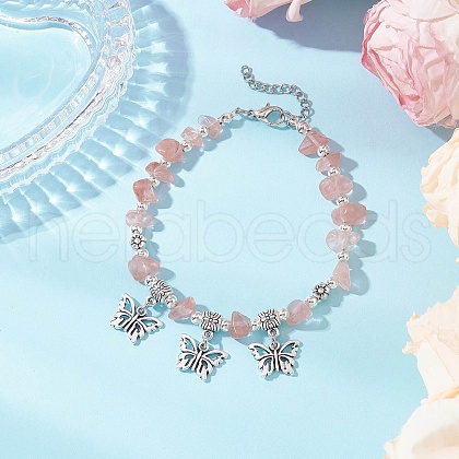 Natural Cherry Quartz Glass Chip Beaded Bracelets BJEW-JB11819-05-1