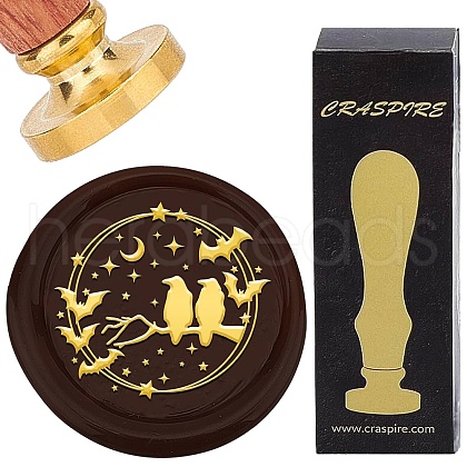 Brass Wax Seal Stamp with Wood Handle AJEW-WH0412-0286-1