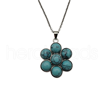 Natural Turquoise Flower Pendant Necklace FO7861-13-1