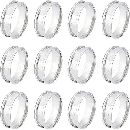 Unicraftale 12Pcs Stainless Steel Grooved Finger Ring Settings STAS-UN0038-94E-1