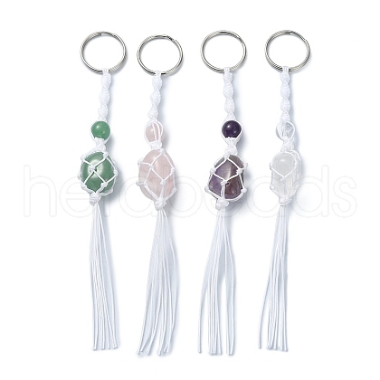 Nylon Threads Wrap Natural Gemstone Macrame Pouch Keychains KEYC-JKC00560-1