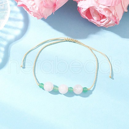 Natural Malaysia Jade & Rose Quartz Round Beaded Braided Bead Bracelets for Women BJEW-JB11987-1