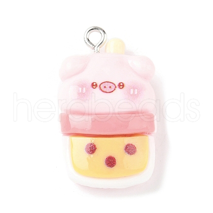 Cute Pig Theme Opaque Resin Pendants RESI-V005-007D-1