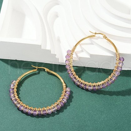 Beaded Hoop Earrings EJEW-JE03830-02-1