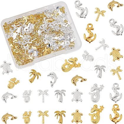 Olycraft 168Pcs Tortoise & Mermaid & Anchor & Dolphin & Coconut Tree Alloy Cabochons MRMJ-OC0002-62-1