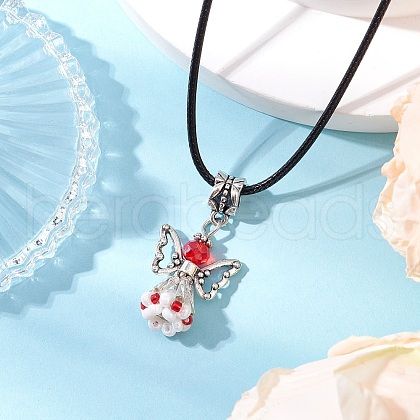 Angel Glass Sead Beaded Pendant Necklaces NJEW-MZ00094-05-1