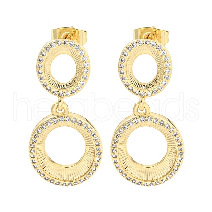 Oval Brass Pave Clear Cubic Zirconia Dangle Stud Earrings EJEW-M258-25G-1