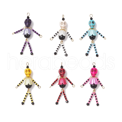 Glass Seed Beaded Little Skeleton Figure Pendants PALLOY-MZ00761-1
