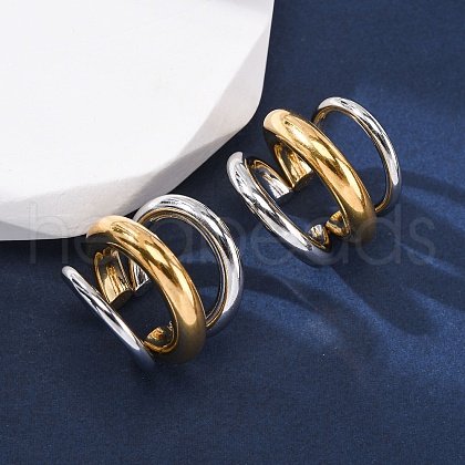 Triple C-Shaped 304 Stainless Steel Two Tone Cuff Earrings EJEW-A131-04A-GP-1