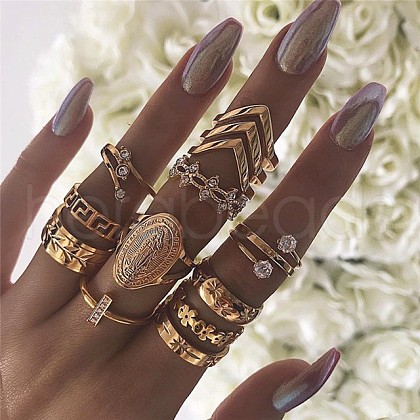 11Pcs Alloy with Rhinestone Finger Rings WG2E3D2-10-1