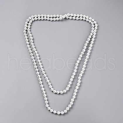 8.2MM Baking Painted Pearlized Glass Pearl Round Beaded Long Necklaces HY-T002-03A-1