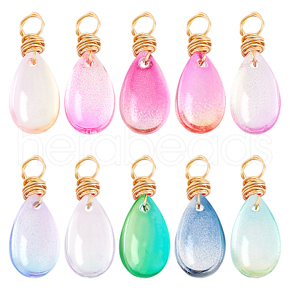 60Pcs 10 Color Copper Wired Glass Pendants PALLOY-GA00001-1
