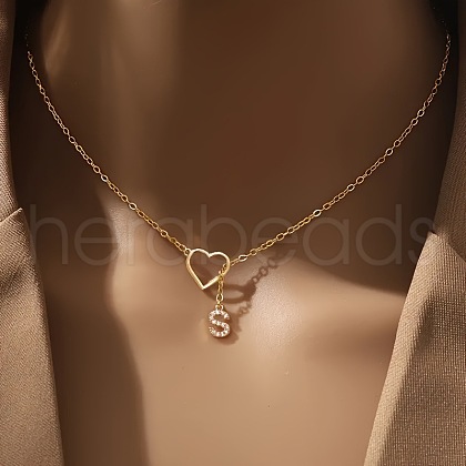 Heart Letter Brass Micro Pave Clear Cubic Zirconia Initial Lariat Necklaces FS-WG6D374-19-1
