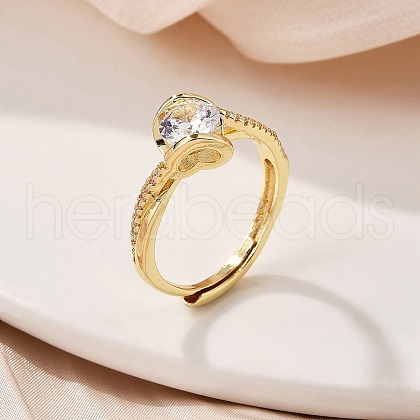 Brass Micro Pave Clear Cubic Zirconia Finger Rings for Women RJEW-U049-01G-1