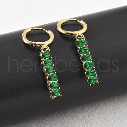 Oval 304 Stainless Steel Green Cubic Zirconia Tassel Hoop Earrings EJEW-Z094-02G-1