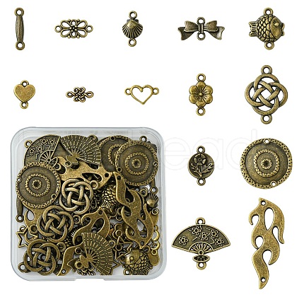 60Pcs 15 Styles Tibetan Style Alloy Connector Charms FIND-YW0005-19-1