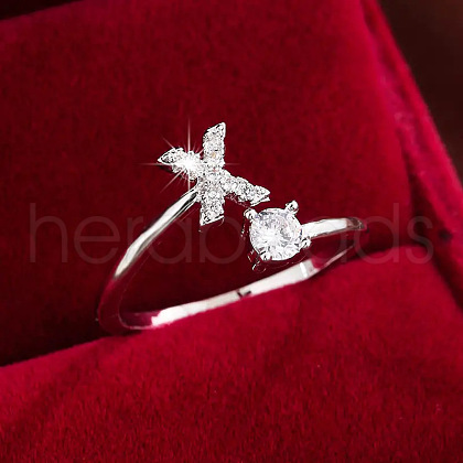 Brass & Cubic Zirconia Cuff Rings WG53F6D-24-1