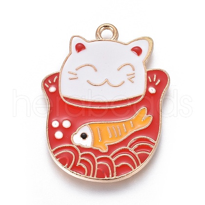 Alloy Enamel Lucky Kitten Pendants PALLOY-I166-44KCG-1