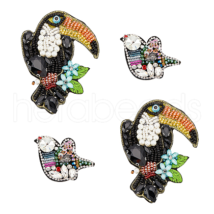 AHADERMAKER 4Pcs 2 Style Bird Shape Handicraft Beading Appliques DIY-GA0005-52-1