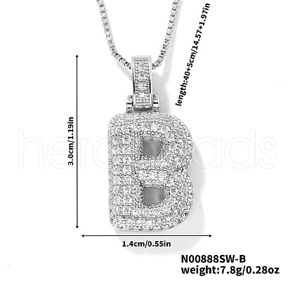 Elegant Brass Micro Pave Clear Cubic Zirconia 3D Initial Necklaces DV4415-25-1