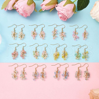 Acrylic Flower Dangle Earrings EJEW-JE06395-1
