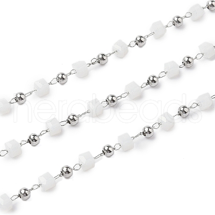 Cube Glass & 201 Stainless Steel Beaded Chains CHS-A015-05P-1