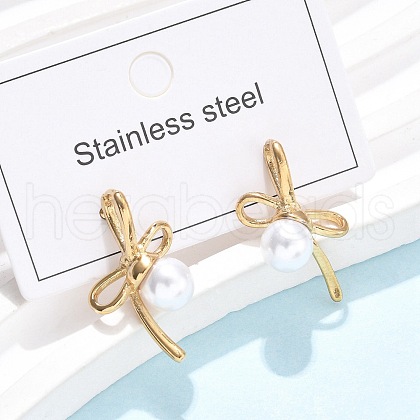 Bowknot 304 Stainless Steel Stud Earrings EJEW-C142-07G-1