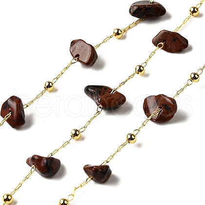 Handmade Natural Mahogany Obsidian Chip Beaded Chains CHC-F020-09G-16-1